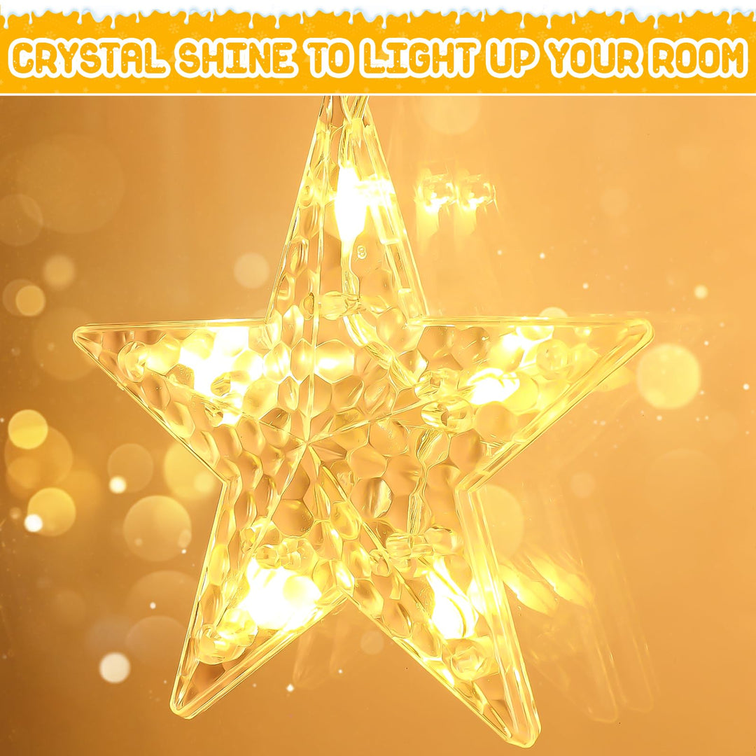 BowLift | Quntis 2Pcs 95cm Large Christmas Window Lights, 84LED 12 Stars Battery Operated Christmas Silhouette Sparkle Star Lights with Timer Memory, 8 Modes Xmas Indoor Outdoor Hanging Decoration, Warm White