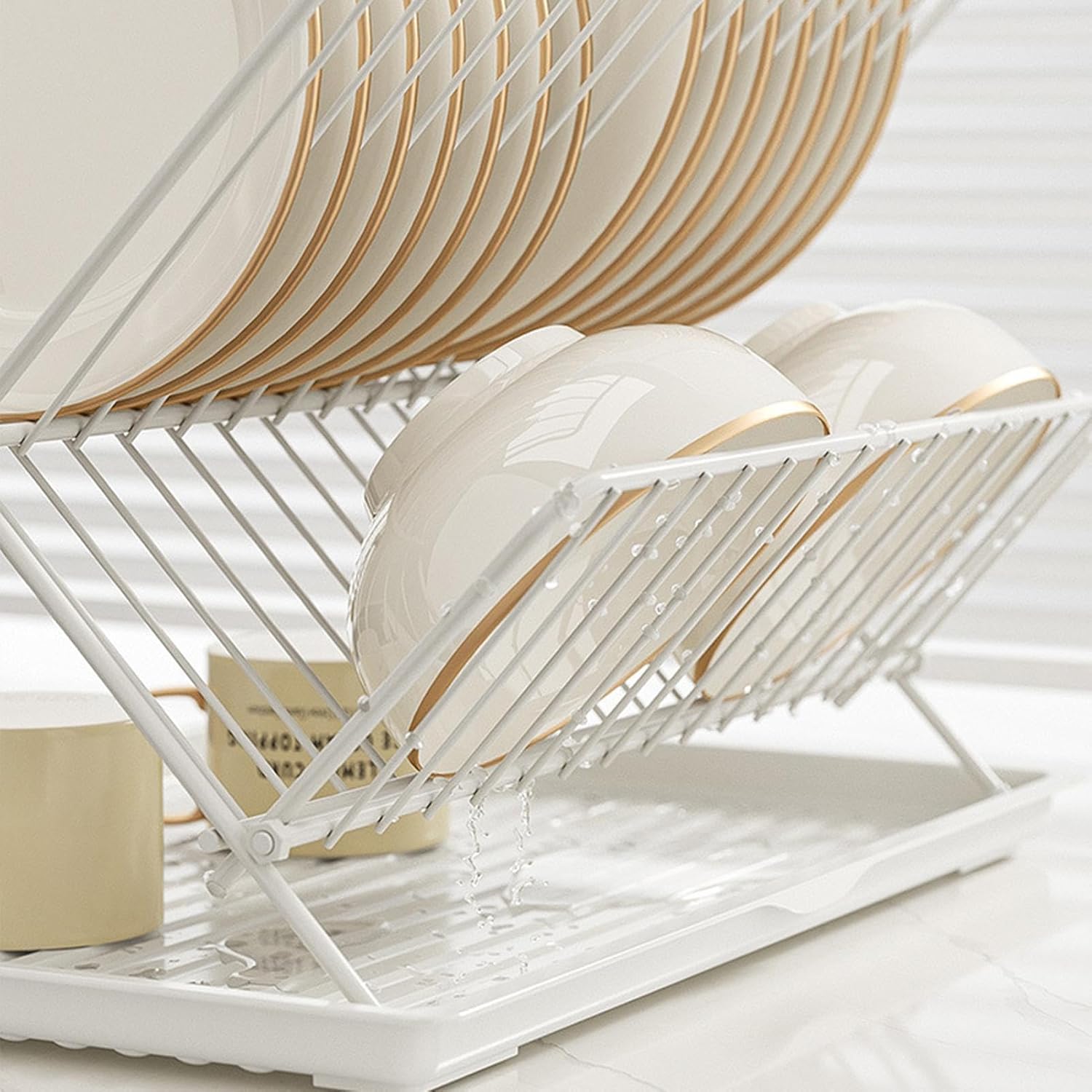 BowLift | Folding Dish Drying Rack – 2-Tier Countertop Drainer with Detachable Tray – Kelvra