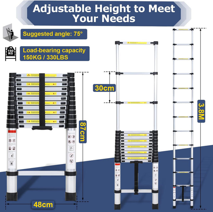 Telescopic Ladder Aluminum Load capacity up to 150kg 2.6m-5m | Bowlift