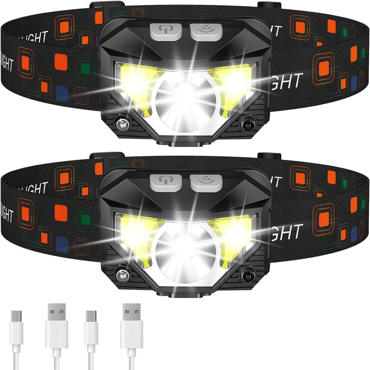 BowLift | 2-Pack Ultra-Clear Rechargeable LED Headlamp Waterproof with Motion Sensor