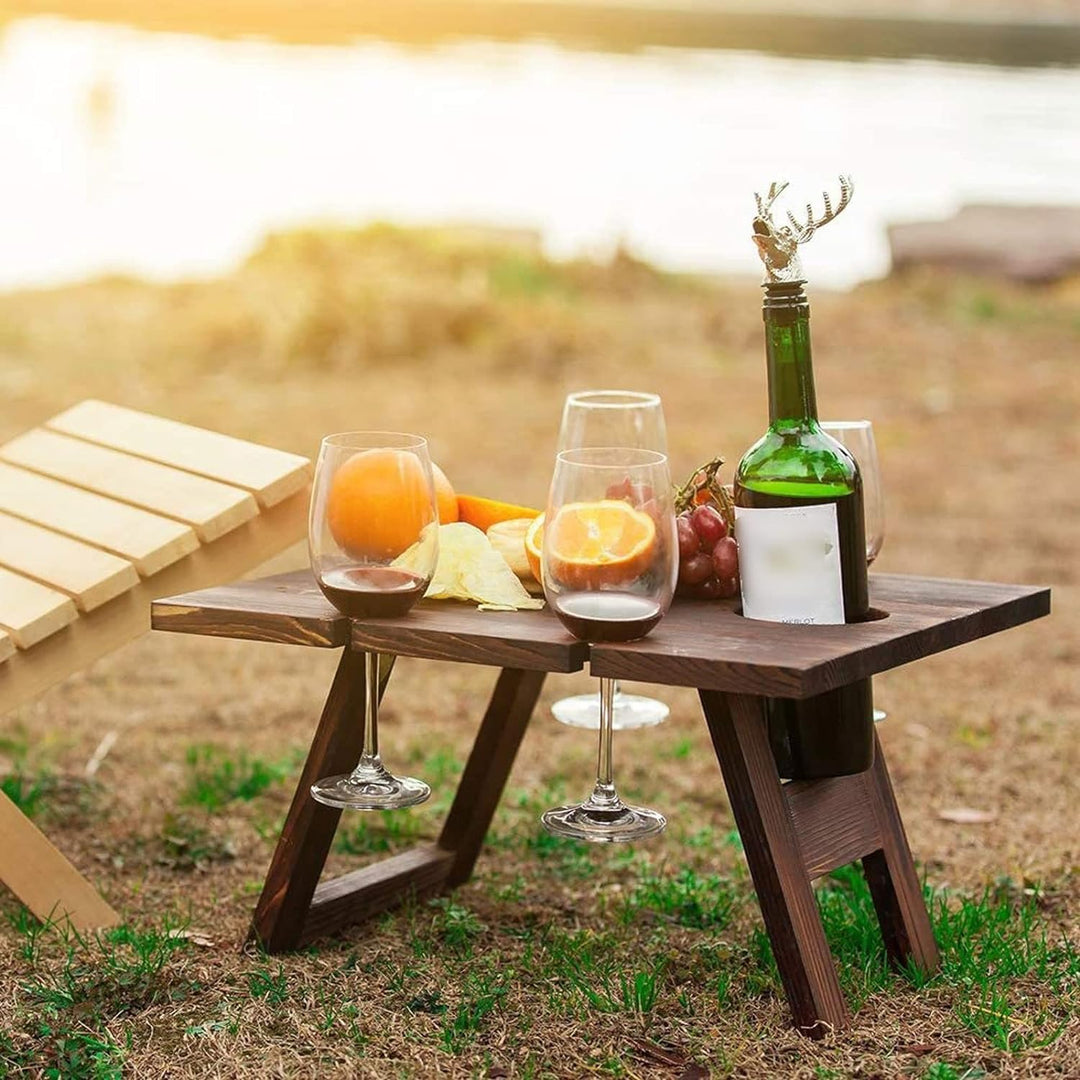 BowLift | Portable Wine Table Vinlora FoldWood | Foldable & Mobile | Made of Wood | With Bottle & Glass Holder | For Picnic, Garden & Camping