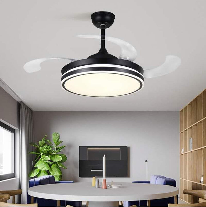 Modern Retractable Ceiling Fan Light-Black | Bowlift