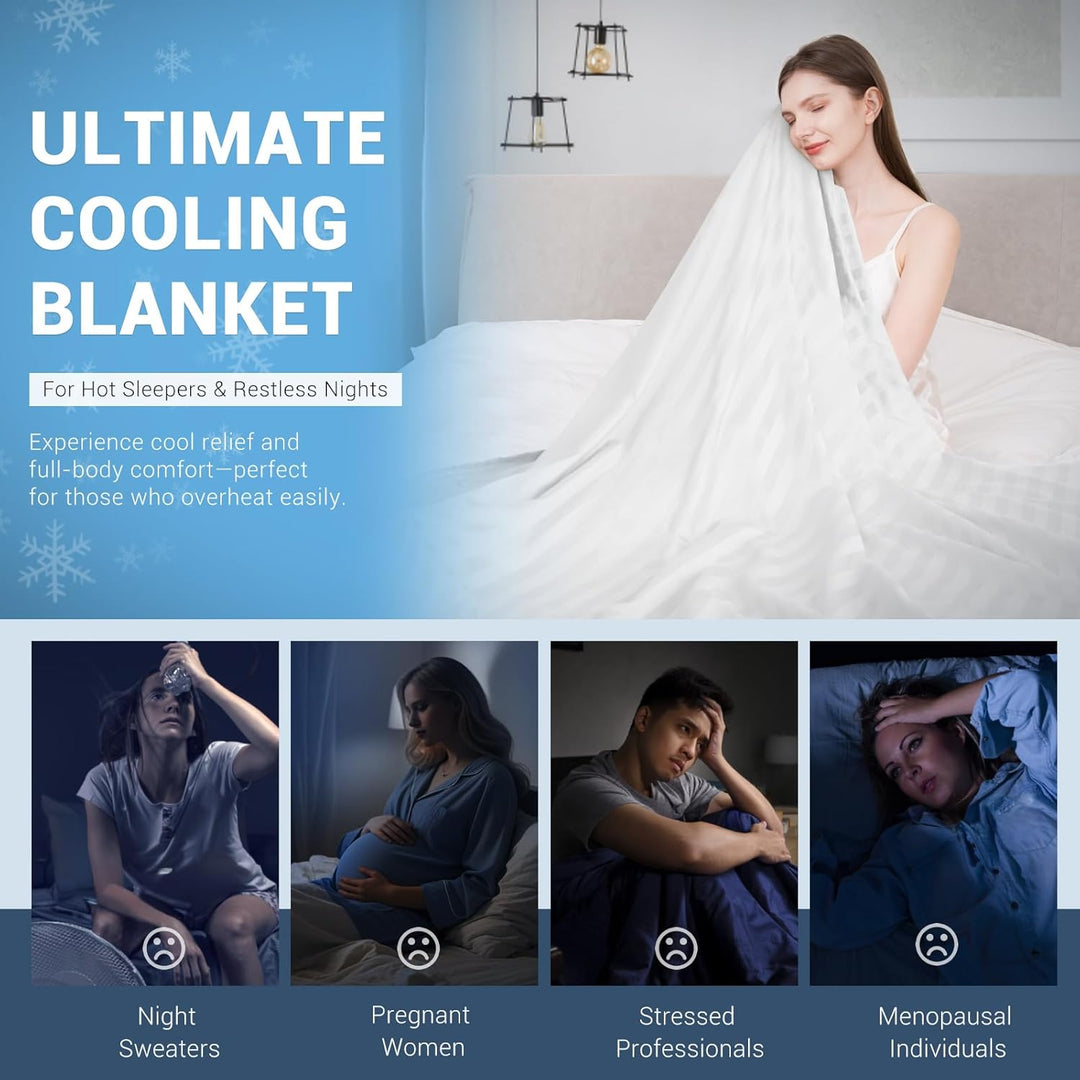 3.0 Cooling Fabric Q-max > 0.5 Ultra-Soft White Striped Blanket of White | Bowlift