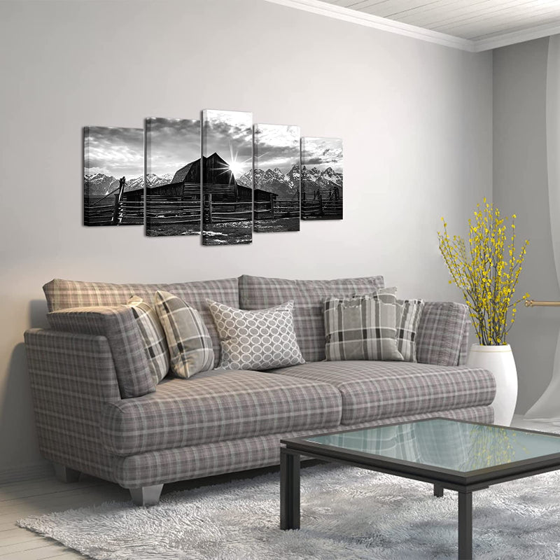 Set Of 5 Black And White Alps Wall Art Painting | Bowlift