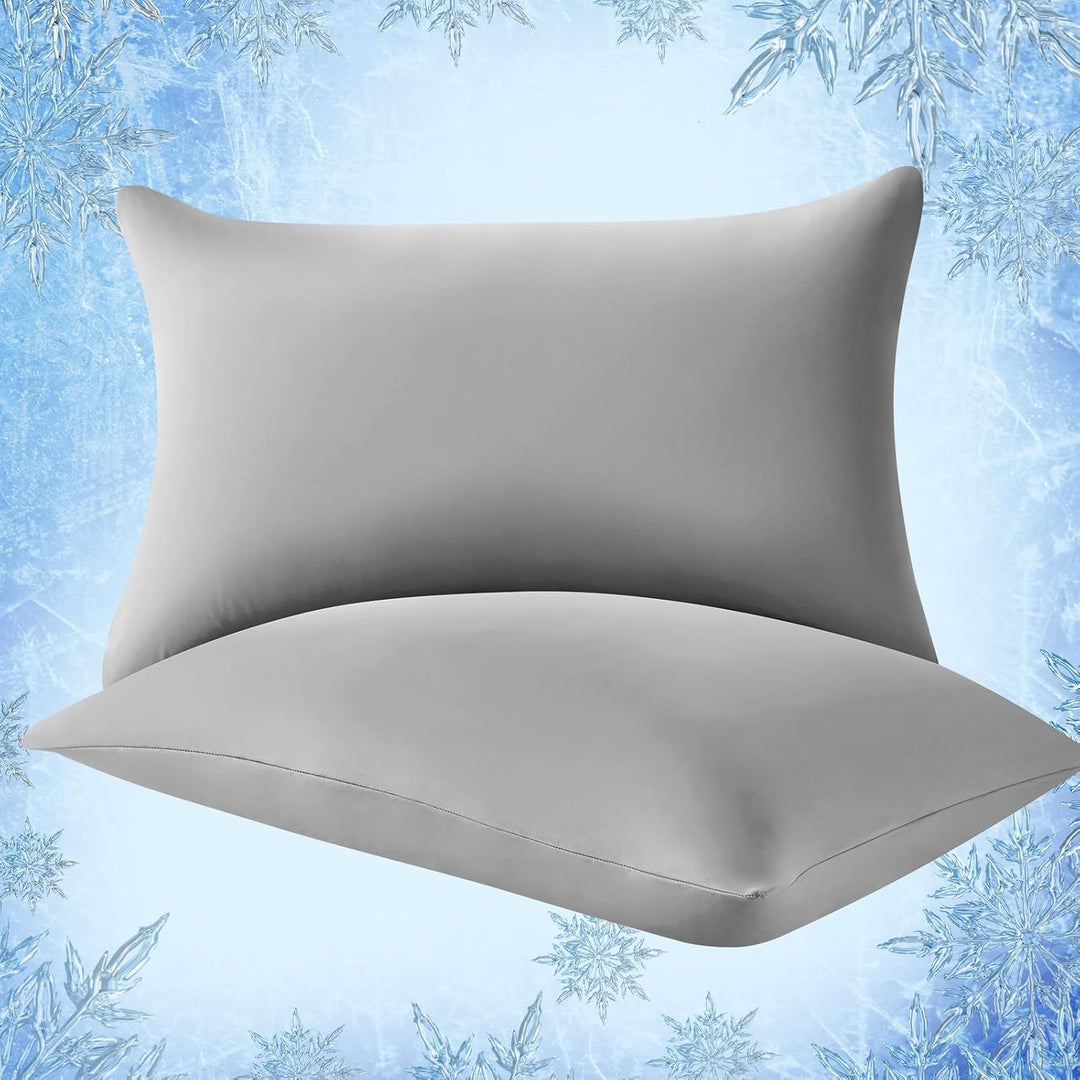 2-Pack Cooling Pillowcases – Q-Max >0.5 , Anti-Static, Hidden Zipper,, Color Gray | Bowlift