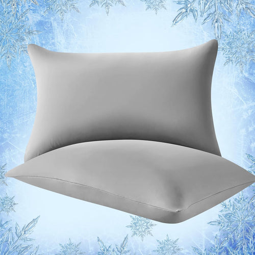 2-Pack Cooling Pillowcases – Q-Max >0.5 , Anti-Static, Hidden Zipper,, Color Gray | Bowlift