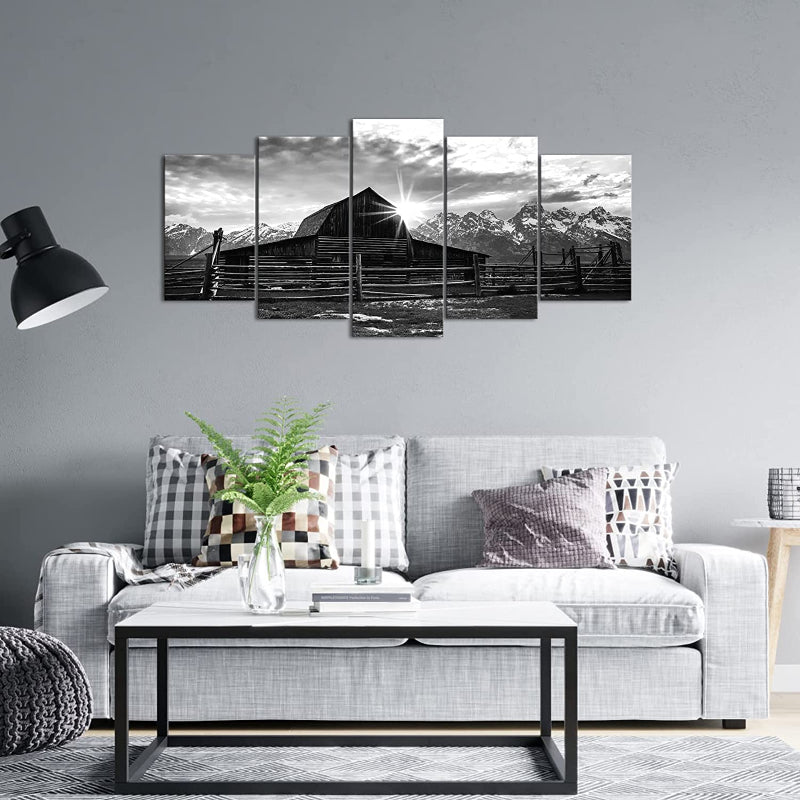 Set Of 5 Black And White Alps Wall Art Painting | Bowlift