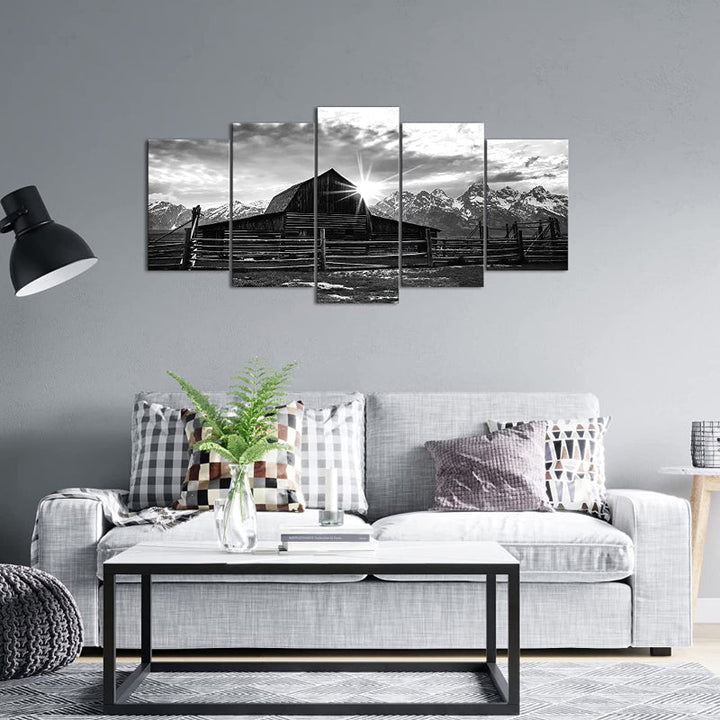 Set Of 5 Black And White Alps Wall Art Painting | Bowlift