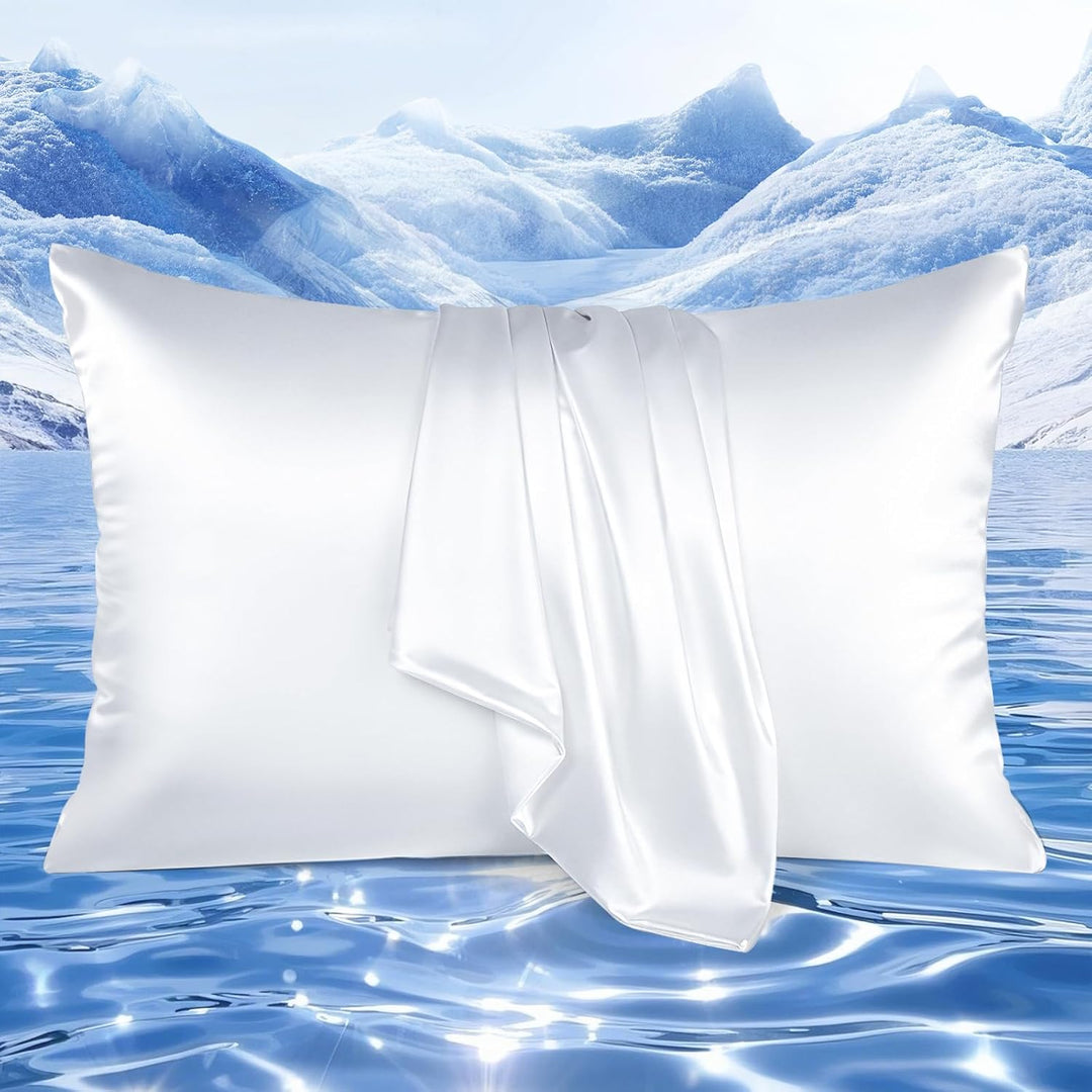 Cooling Pillowcases Q-max>0.5, 2-Pack, Soft & Hair-Friendly-White | Bowlift