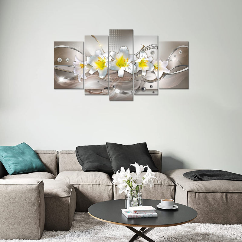 Set Of 5 Lily Floral Canvas Wall Art Painting | Bowlift