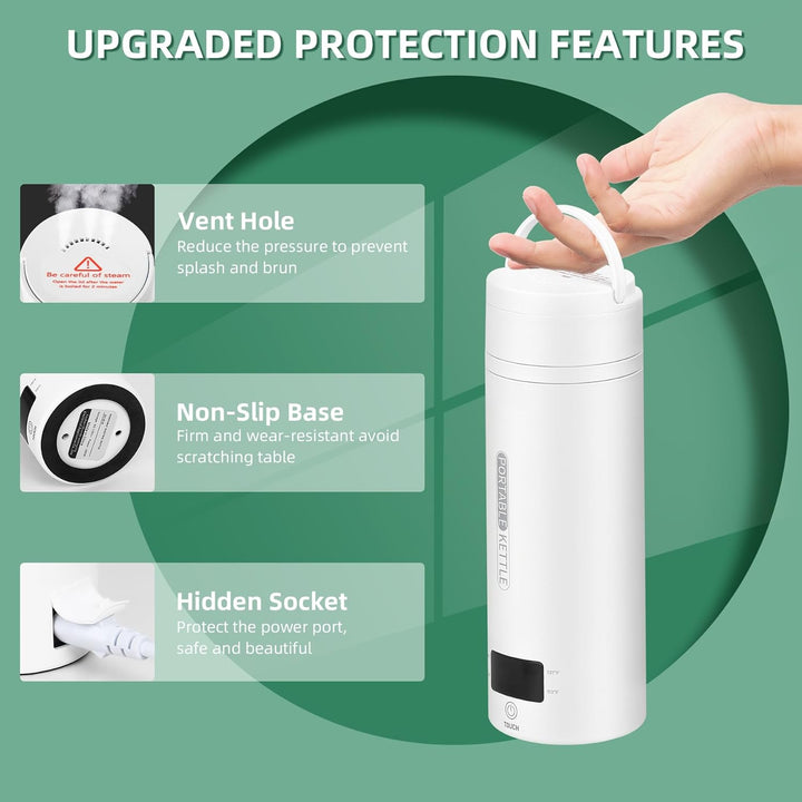 BowLift | Portable Electric Travel Kettle | Compact Stainless Steel Smart Kettle with LCD