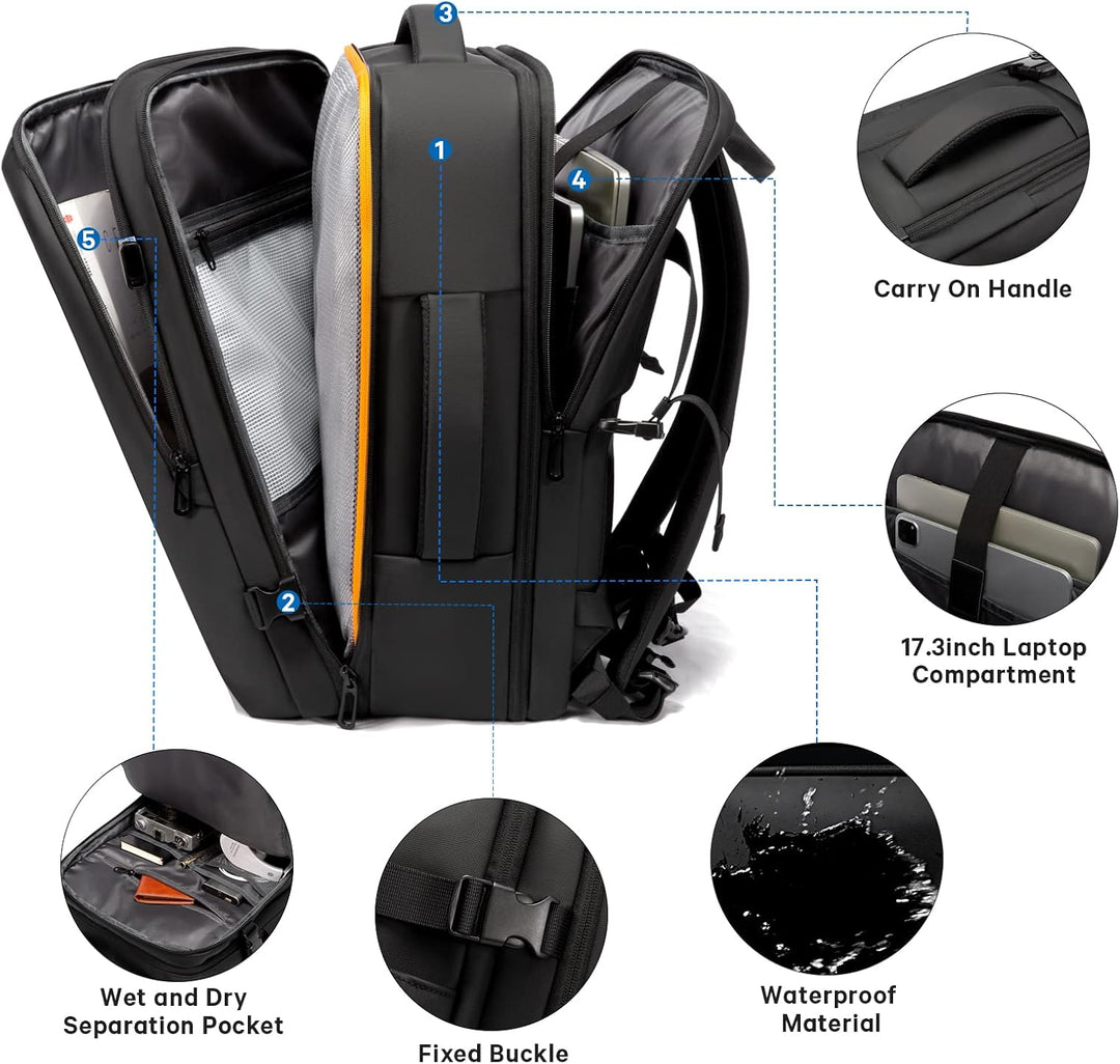 Expandable 26–45L Waterproof Travel Backpack with Laptop Sleeve & Duffle Carry | Bowlift