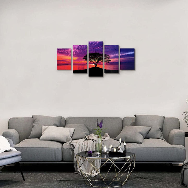 5 Piece Red Beach Sunset Canvas Wall Art Painting | Bowlift