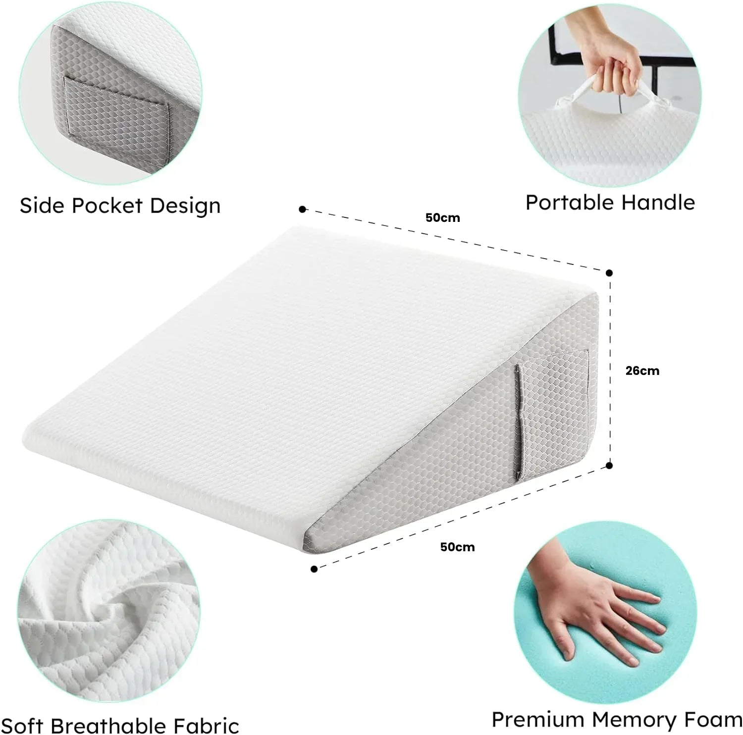 BowLift | Deluxe Inclined Wedge Support Pillow | Cooling Gel Memory Foam, Removable Cover & Ideal for Back Pain Relief and Acid Reflux