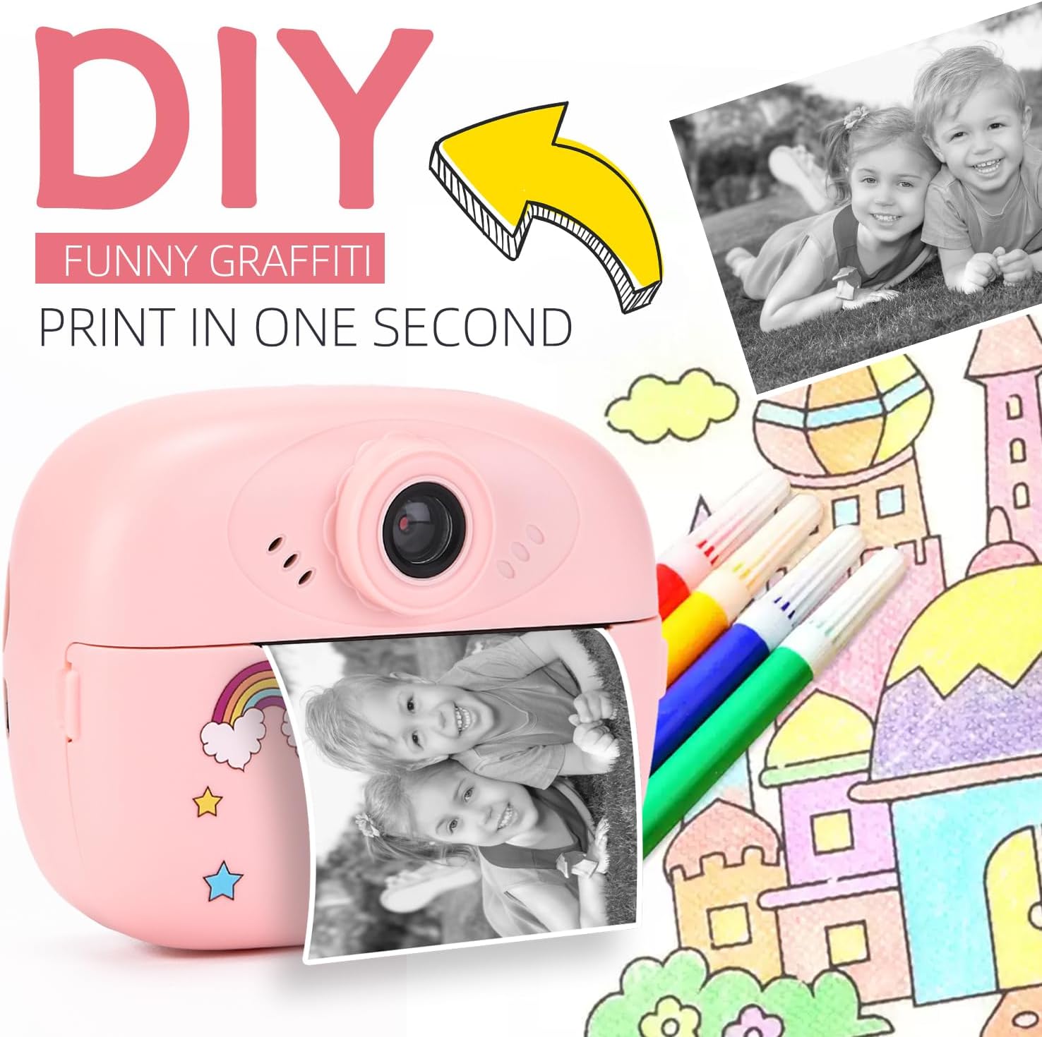 BowLift | Instant Print Kids Camera with Dual Lens, HD Video and Creative Kit – Lymora