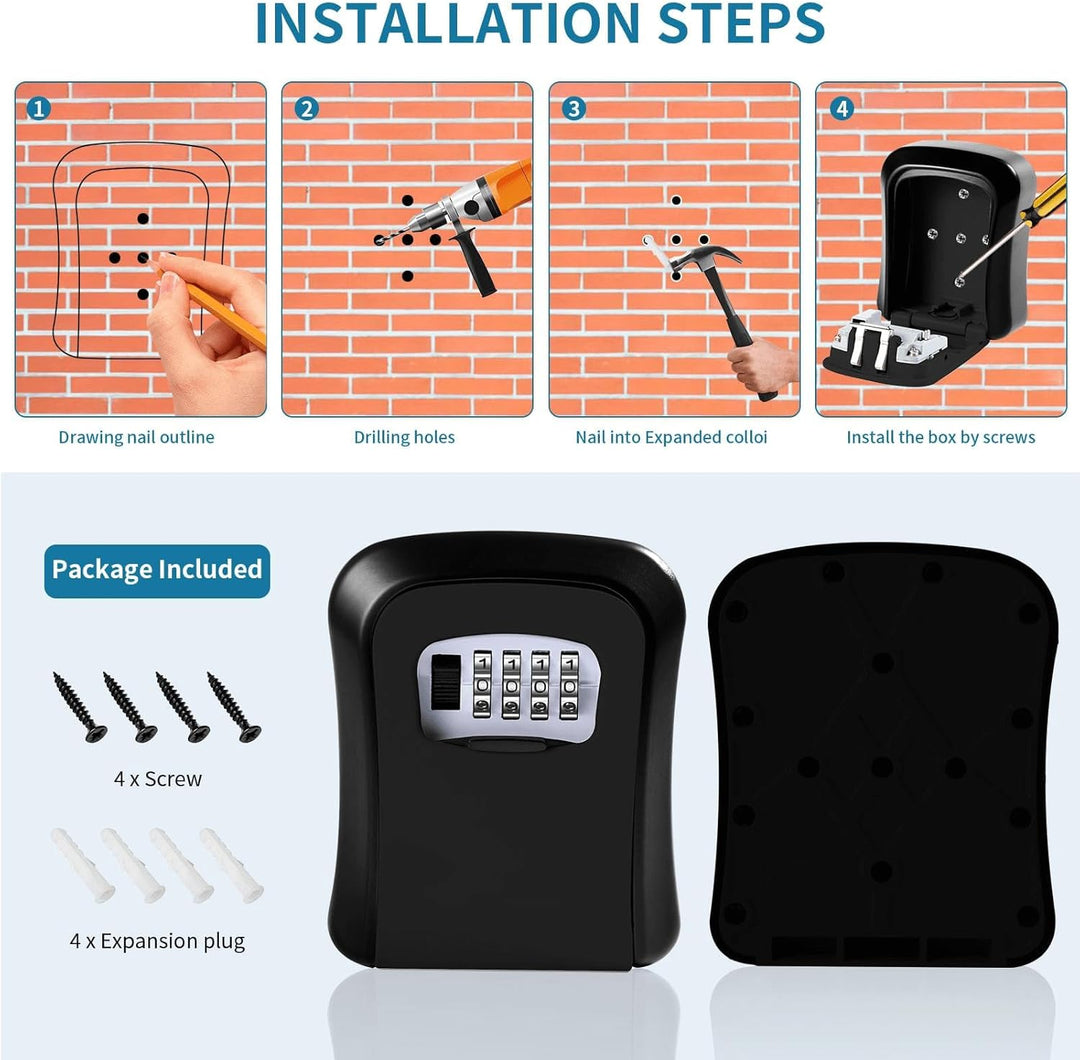 BowLift | Key Safe Wall Mounted-Key Lock Box with 4 Digit Combination