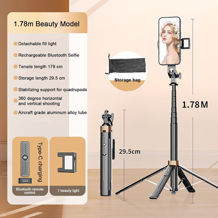 BowLift | 70" Foldable Bluetooth Quad-Pod Selfie Stand