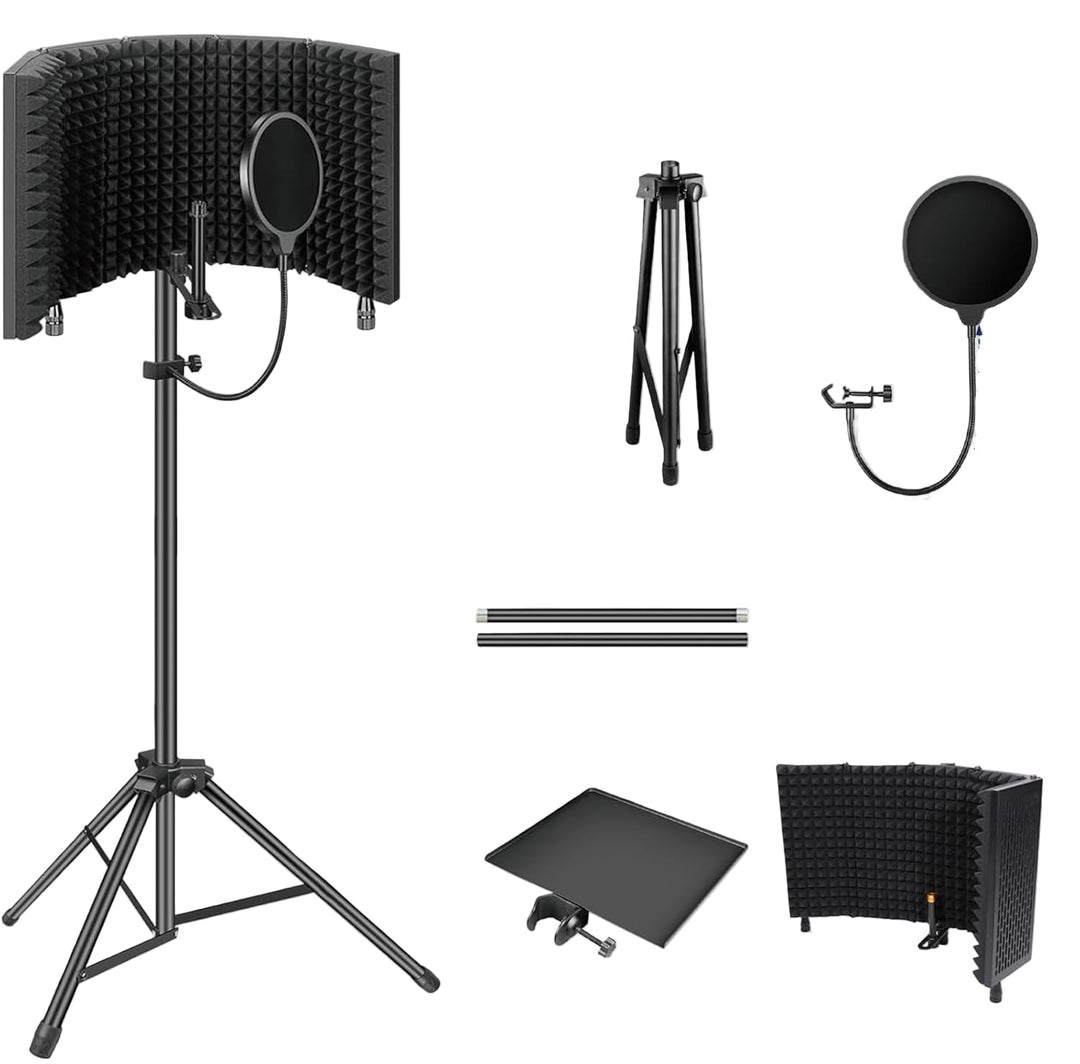 BowLift | Triple-Layer Foldable Microphone Isolation Shield with Tripod Stand