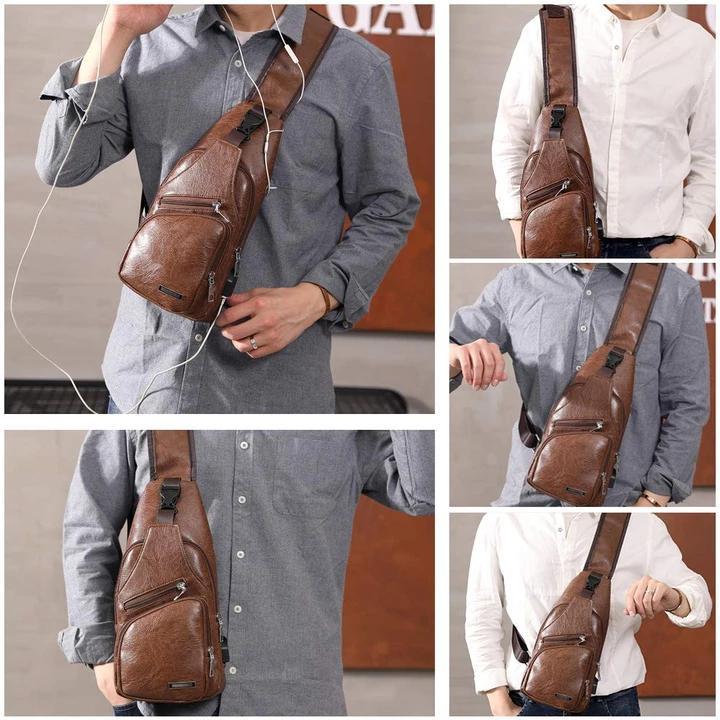 BowLift | Large Men's Leather Bag Chest Backpack Waterproof Crossbody Bag with USB