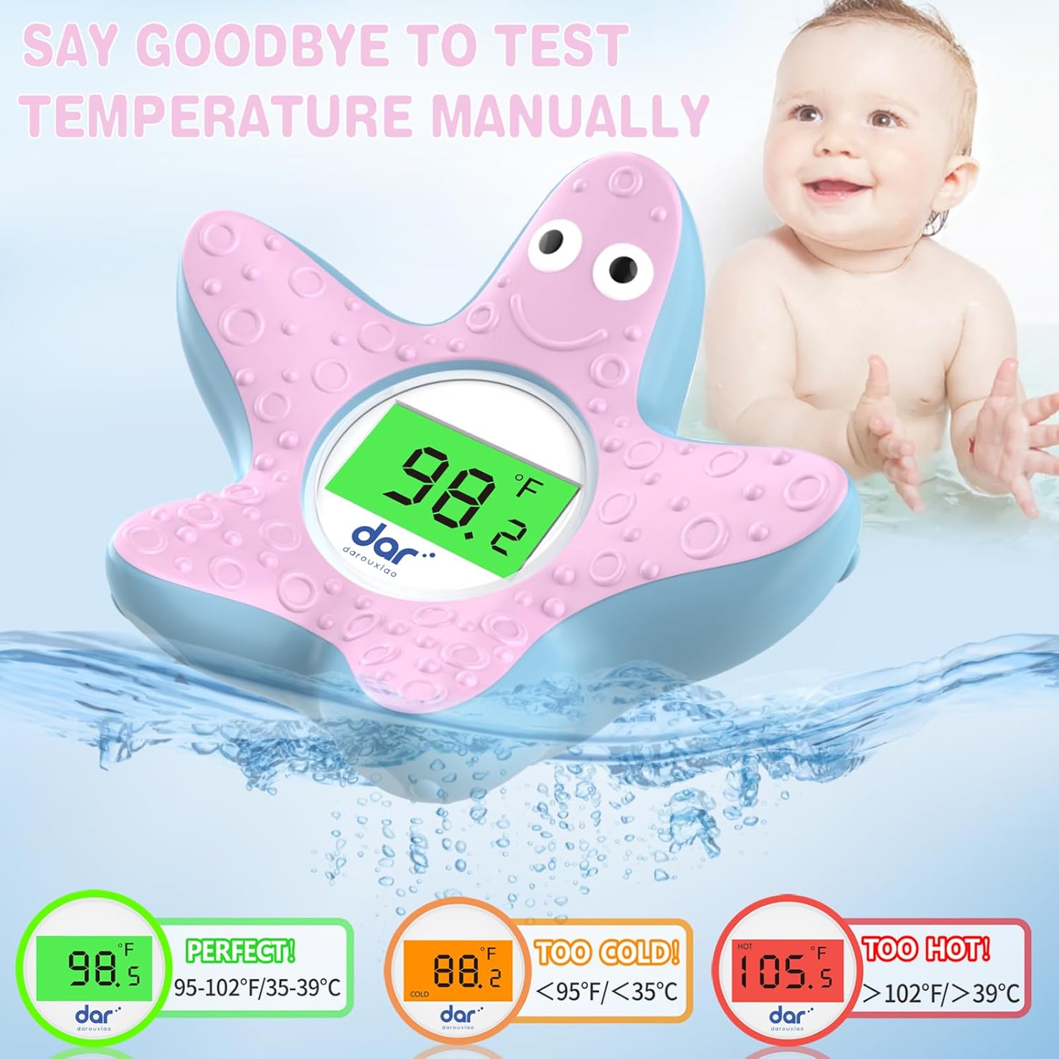 BowLift | AquaVeilig Baby Bath Thermometer – Digital Display with 3 Colors and Temperature Warning