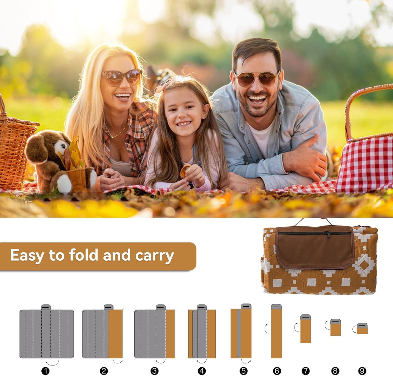 BowLift | Extra Large Waterproof Picnic Blanket 200 × 200 cm with 3 Layers – MeadowRest