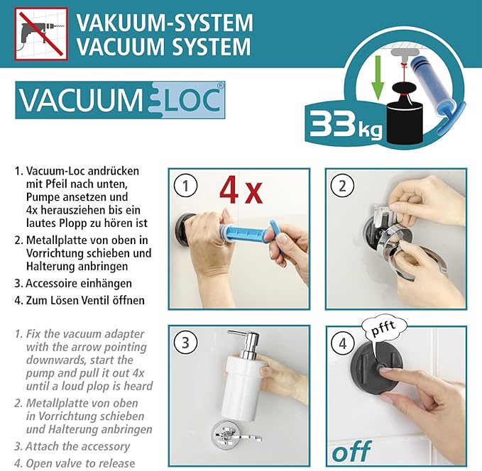 BowLift | Vacuum-Loc Wall Hooks Duo Capri – Drill-Free & Strong Wall Mounting for Bathroom & Kitchen