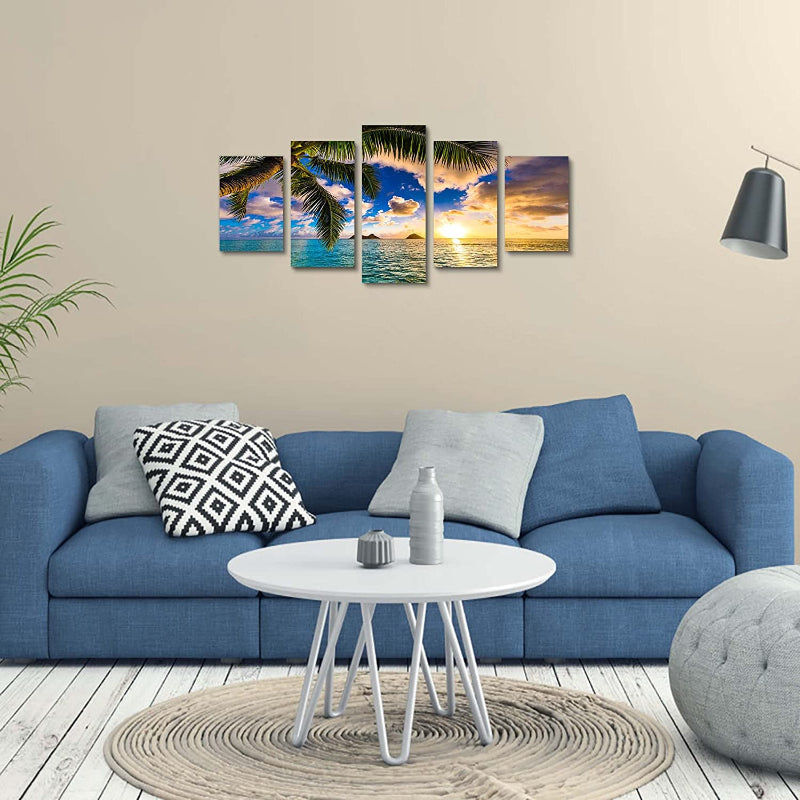 5 Piece Beach Sunset Canvas Wall Art Paintings | Bowlift