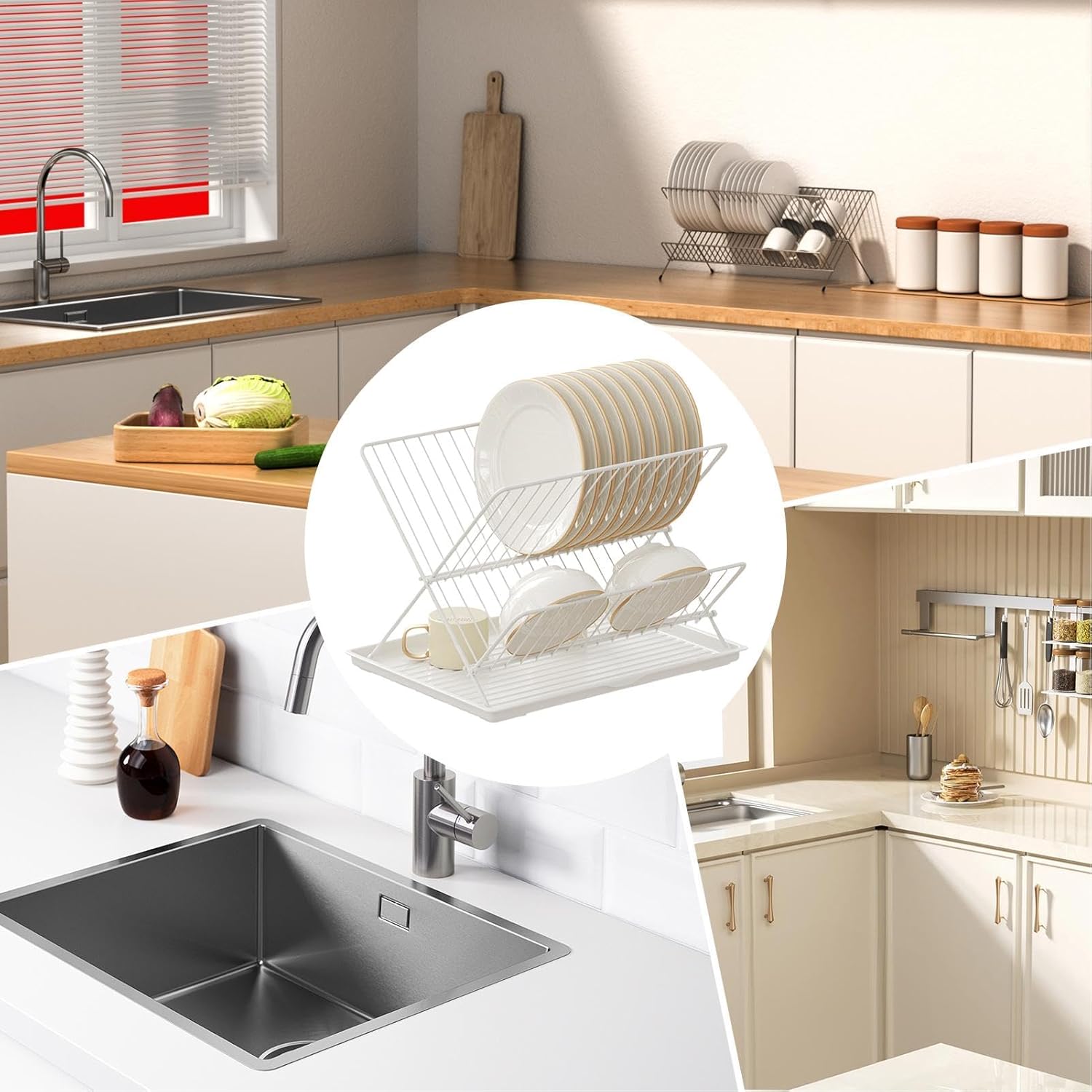 BowLift | Folding Dish Drying Rack – 2-Tier Countertop Drainer with Detachable Tray – Kelvra