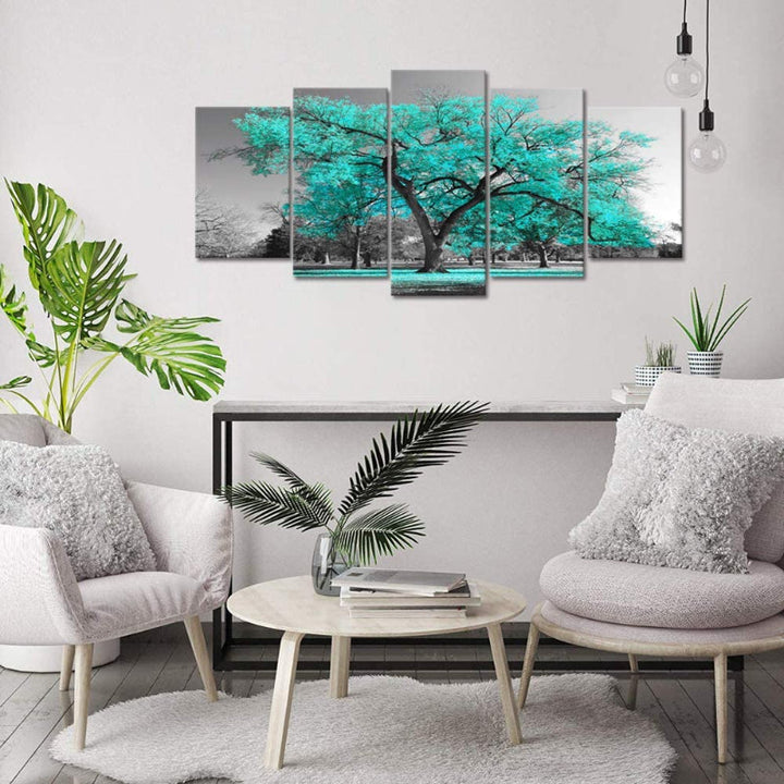 5 Piece Teal Green Canvas Wall Art Painting | Bowlift
