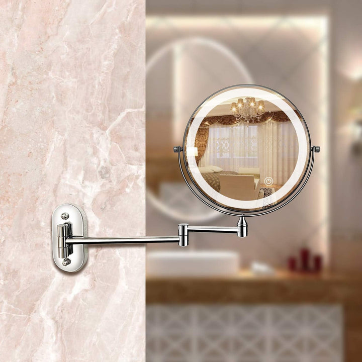 LED Magnifying Mirror | Rechargeable | Cosmetics & Bathroom | Chrome Silver Bowlift