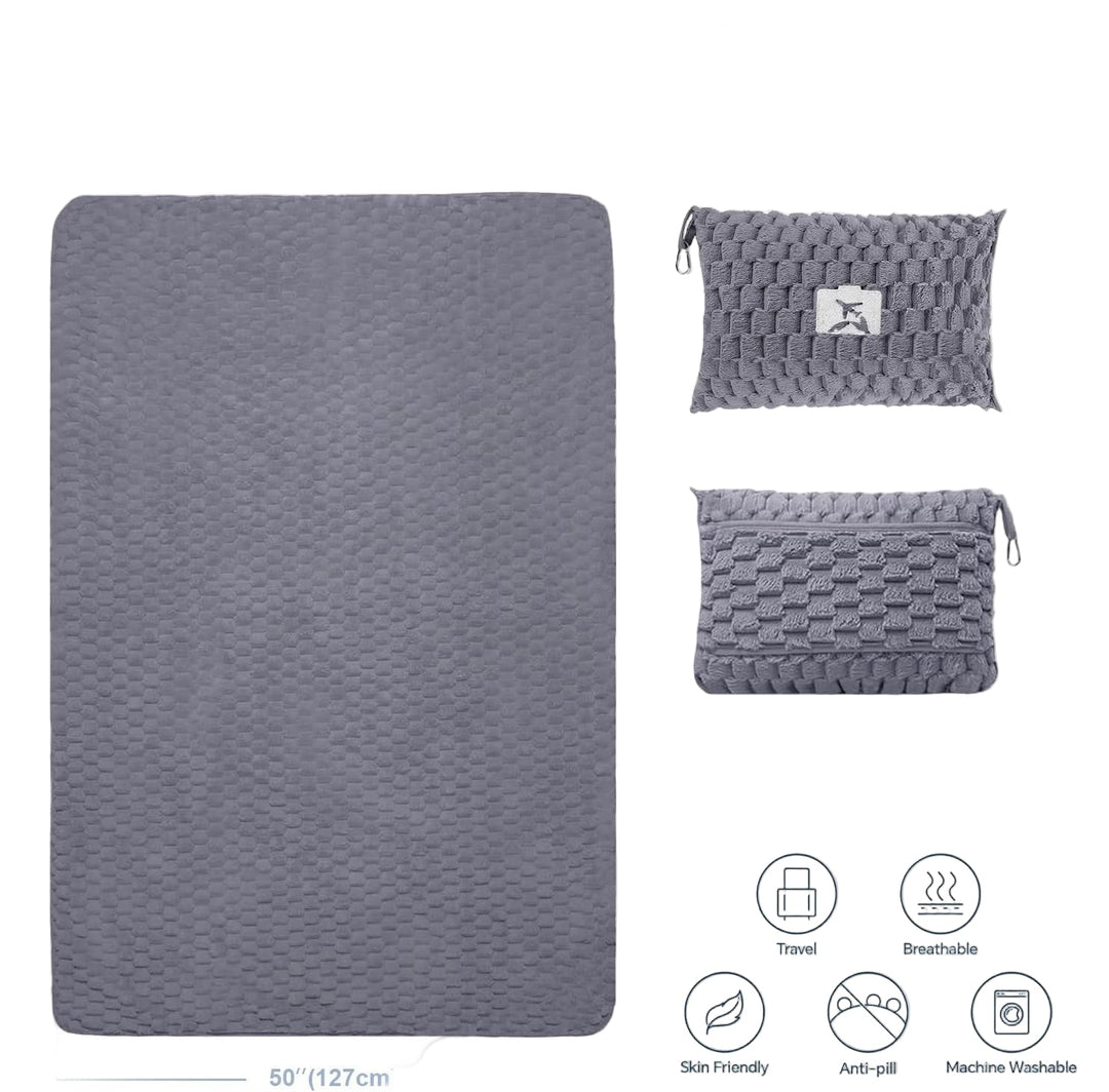 BowLift | Packable Flannel Travel Blanket with Pillow Bag and Luggage Sleeve – Trevora