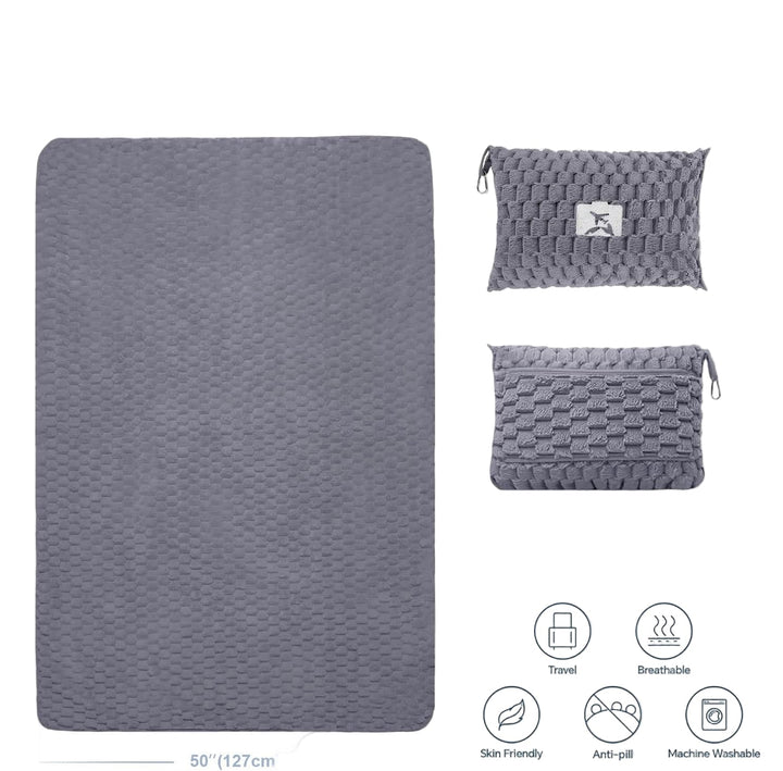 BowLift | Packable Flannel Travel Blanket with Pillow Bag and Luggage Sleeve – Trevora