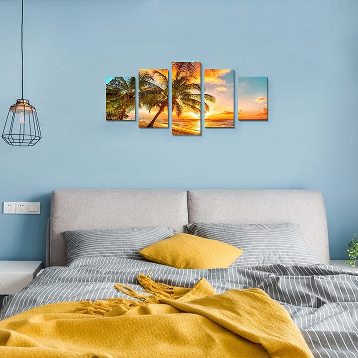 5 Piece Sunset Sea Beach Canvas Wall Art Painting | Bowlift