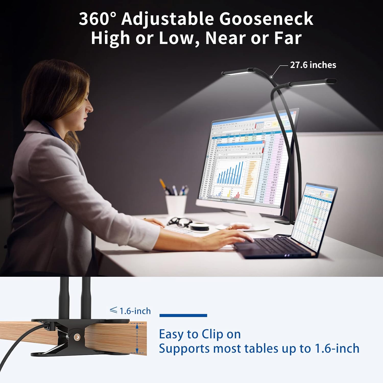 BowLift | 77 LED Desk Clamp Lamp with 70cm Flexible Gooseneck – Ravien