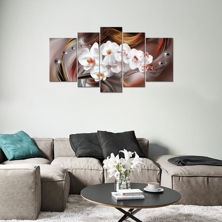 Set Of 5 White Orchid Canvas Wall Art Painting | Bowlift