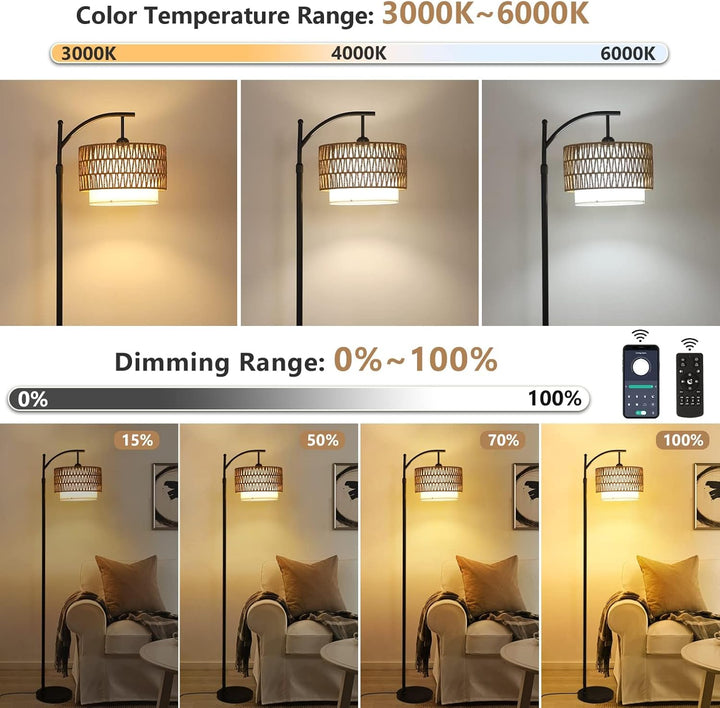 BowLift | Arc Floor Lamp with Remote Control & Dual Shades – Norvella