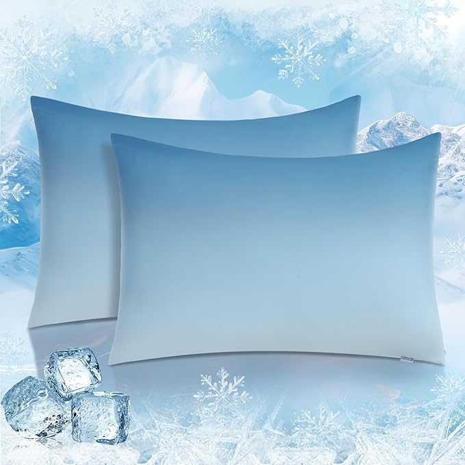 2 Pack Blue Cooling Pillowcases – Breathable, Soft, Skin & Hair Protecting | Bowlift