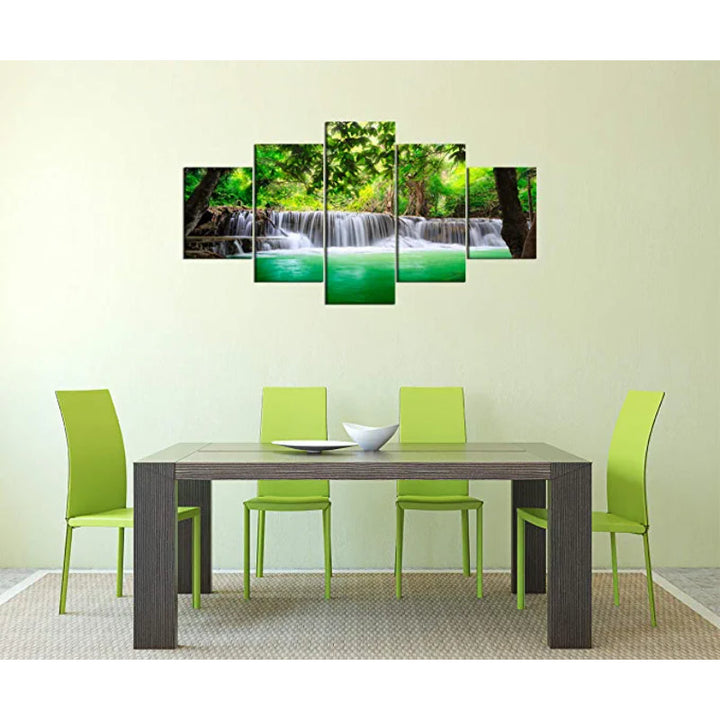 5 Pieces Green Forest Waterfall Landscape Artwork Painting | Bowlift