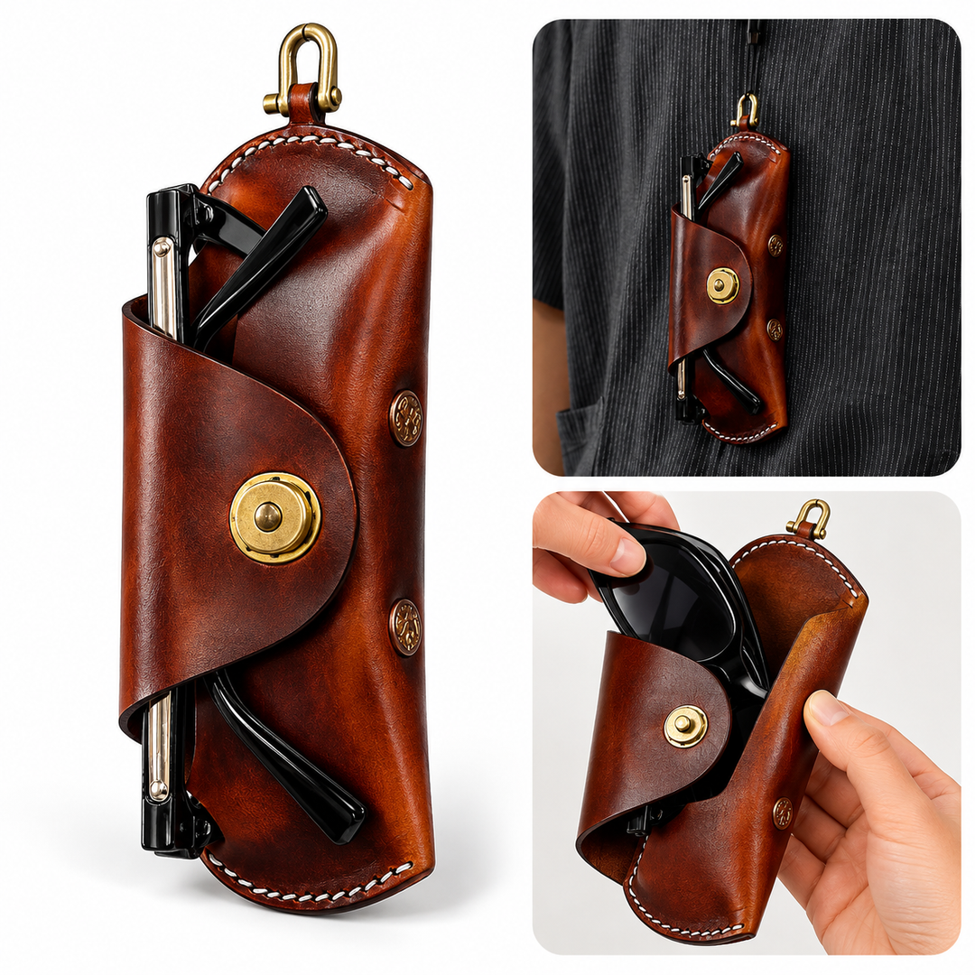PU Leather Turn-Lock Sunglasses Case Keychain Bowlift