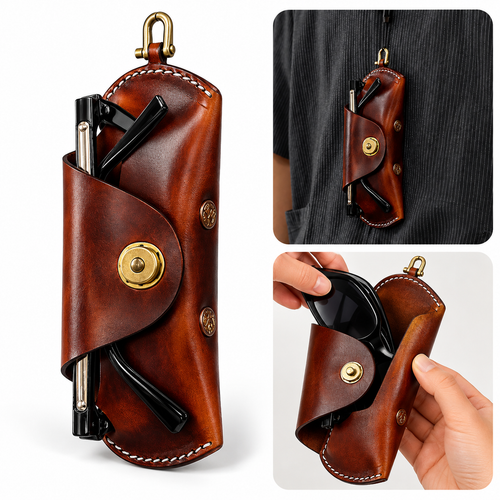 PU Leather Turn-Lock Sunglasses Case Keychain Bowlift