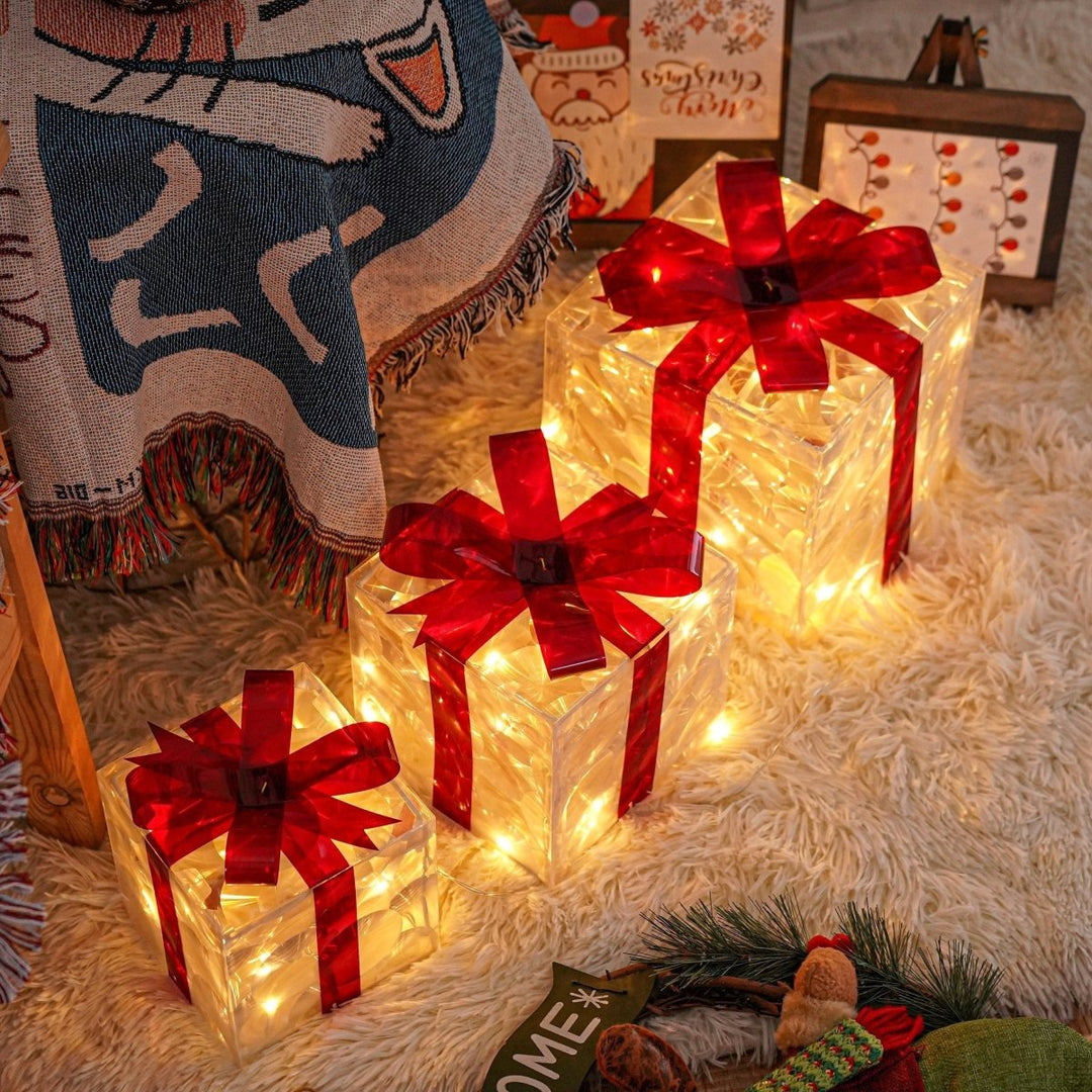 BowLift | Luminous gifts - set of 3 illuminated boxes - Christmas decoration for indoor and outdoor