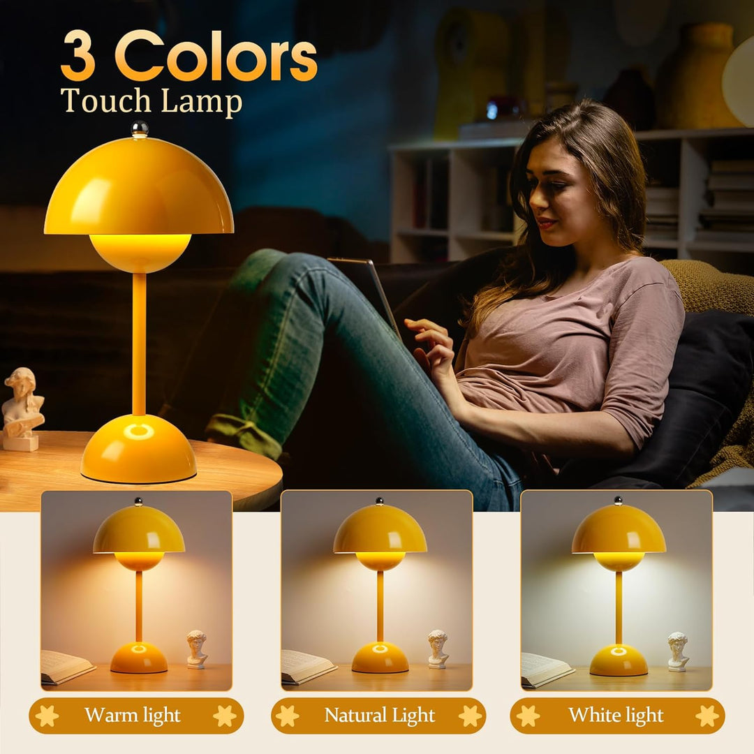 BowLift | Minimalist Flowerpot Table Lamp - Rechargeable Bedside Lamp & Cordless Design Mushroom Shaped Lamps