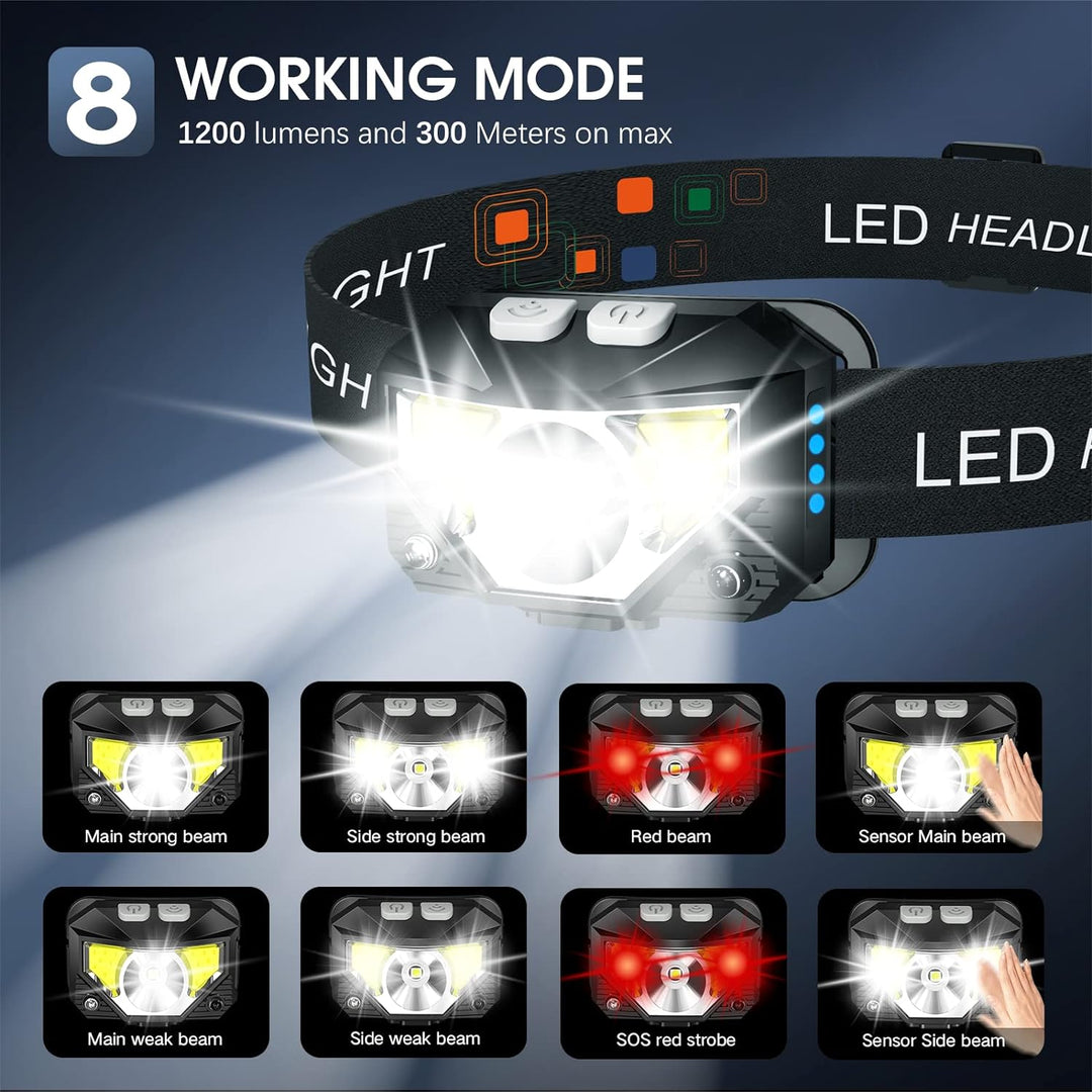 BowLift | 2-Pack Ultra-Clear Rechargeable LED Headlamp Waterproof with Motion Sensor