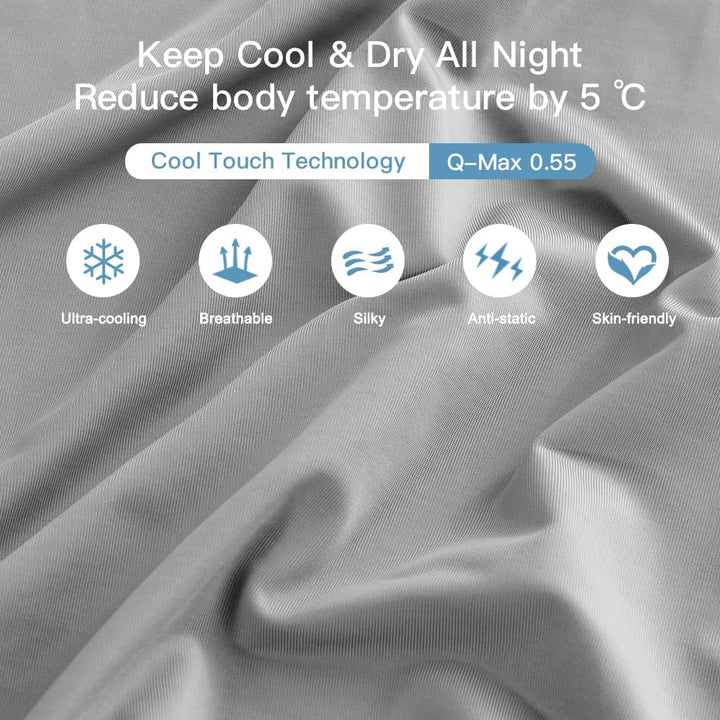 2-Pack Cooling Pillowcases – Q-Max >0.5 , Anti-Static, Hidden Zipper,, Color Gray | Bowlift