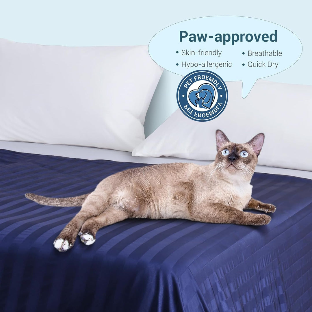 Cooling Blanket – Q-Max > 0.5, Striped & Breathable for Hot Sleepers of Navy Blue | Bowlift