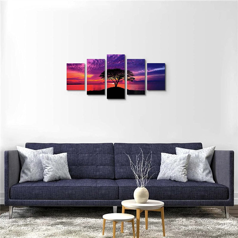 5 Piece Red Beach Sunset Canvas Wall Art Painting | Bowlift