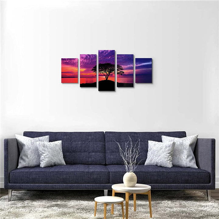 5 Piece Red Beach Sunset Canvas Wall Art Painting | Bowlift