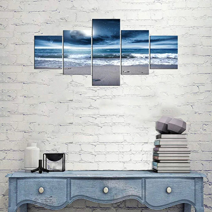 5 Pieces Ocean Full Moon Artwork Canvas Painting | Bowlift