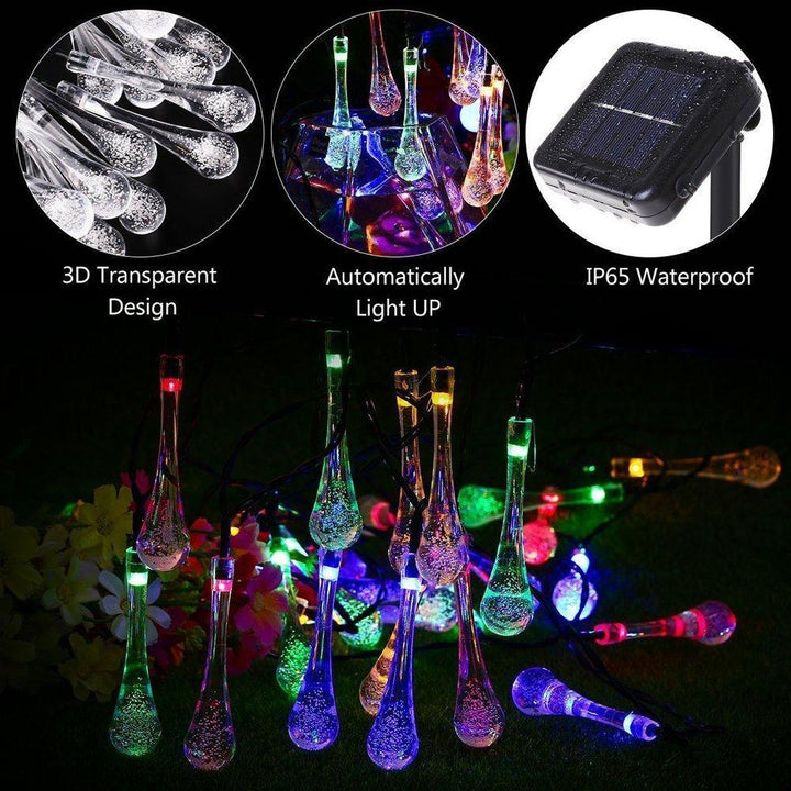 Outdoor Solar String Lights, Garden Decor LED Water Drop Waterproof Lights | Bowlift