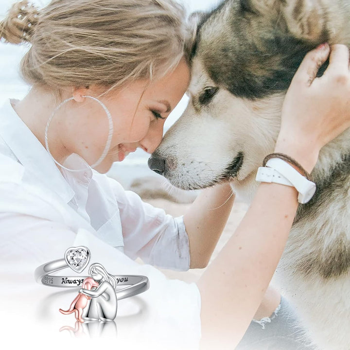 BowLift | SilverPaw | Adjustable Dog Ring Always in My Heart with Zirconia Stones